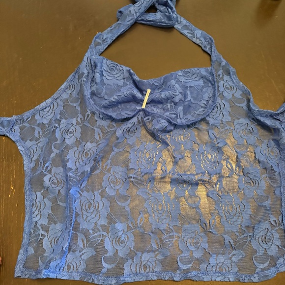 Handmade Blue Lace Halter Top with Tie Back - Picture 4 of 4